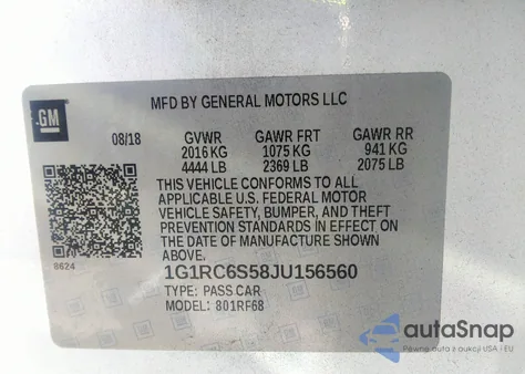 2018 Chevrolet Volt Lt from USA, damaged, VIN 1G1RC6S58JU156560
